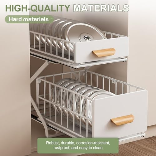 2 Tier Pull Out Cabinet Organizer, Under Sink Organizer, White