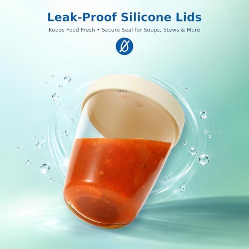 24 oz Glass Soup Freezer Containers with Vented Silicone Lids,4 Pack