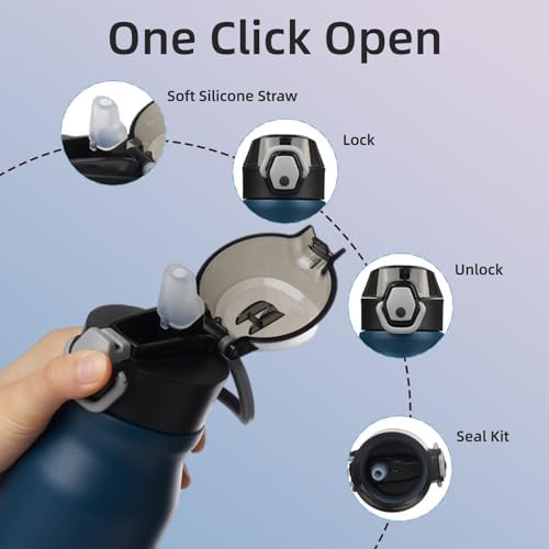 BJPKPK 25 oz Insulated Water Bottle, Straw, Handle, Stainless Steel Flask - Image 3