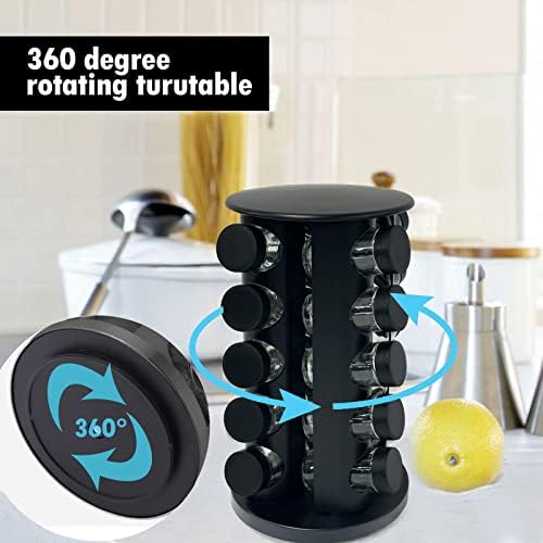 Rotating Spice Rack Organizer, Revolving Spice Rack for Cabinet, Stainless Steel Spice Organizer with Jars(20-Jar) Black