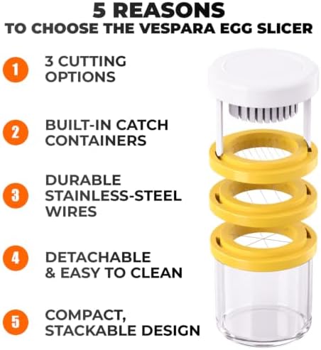 Vespara Egg Slicer for Hard Boiled Eggs, 3 -in-1 Slice Modes Egg Cutter, fruit cutter, Strawberry Slicer Grape Cutter Cup, Heavy Duty Stainless Steel Dicer for Strawberry, Banana, Grape, Mushroom - Image 2