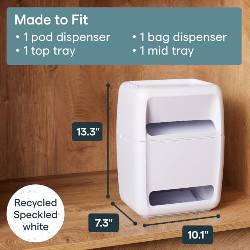 SinkSuite Bag & Pod Dispenser, Standing Garbage Bag and Dishwasher Pod Organizer with Removable Lids for Storage, Speckled White
