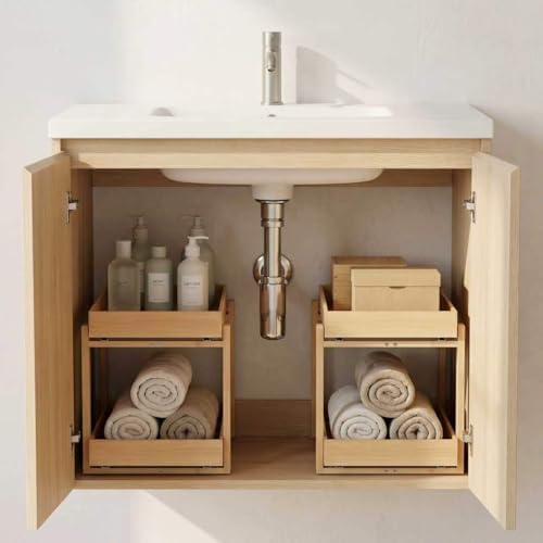 Bamboo Under Sink Organizer Adjustable Height 2 Tier Bathroom Organizer