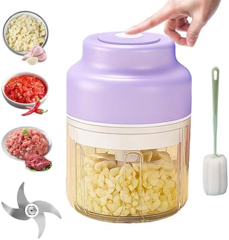 Electric Garlic Chopper, Mini Food Processor, Mini Portable Veggie Chopper with 4/6 Stainless Steel Blades, Rechargeable Small Food Processor for Garlic, Onion, Chili, Ginger, Nuts (Purple, 250ML) by WarmCozyHome
