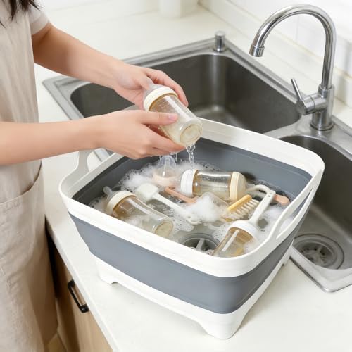 Collapsible Dish Basin with Drain Plug, Foldable Sink, 2.4 Gal (9L)