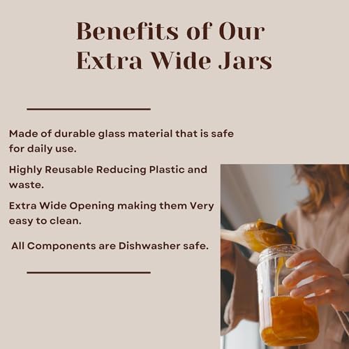Jarming Collections 32oz Extra Wide Mouth Glass Storage Jar with BPA-Free Plastic Lid – Quart Size Airtight Mason Jar for Kitchen, Pantry, and Food Storage (3 Pack)