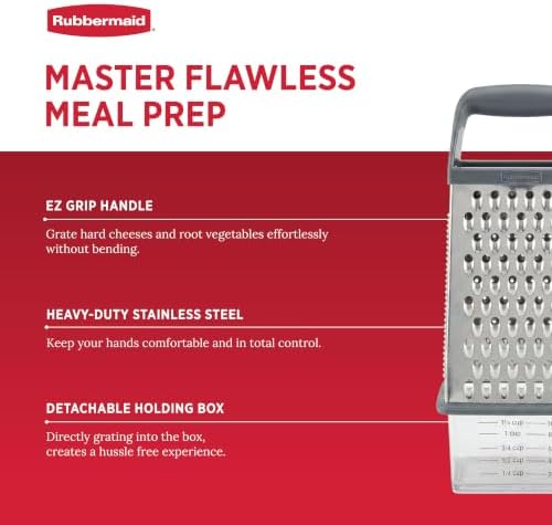 EZ Grip Box Grater, Stainless Steel Cheese Grater & Container - BPA Free Multi-Surface Cheese Shredder & Food Grater Silver Blue | Graters for Kitchen -Non-Slip Base, Dishwasher Safe
