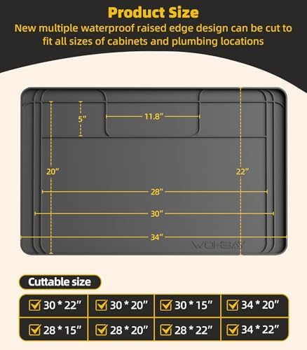 Under Sink Mats for Kitchen Waterproof 34"x22",Grey