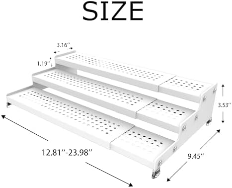 Expandable 3-Tier Spice Metal Shelf Rack, White, 3-Tier