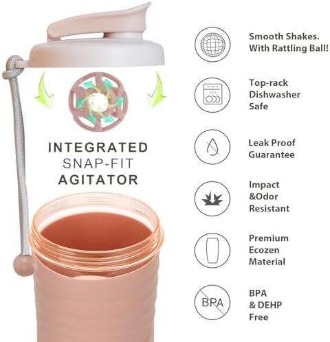 Protein Shaker Bottle,Sports Blender Bottles for Protein Mixes with Whisk Ball,Mixer Bottle,Portable Pre Workout Whey Protein Drink Shaker Cup，Midnight Pink - Image 4