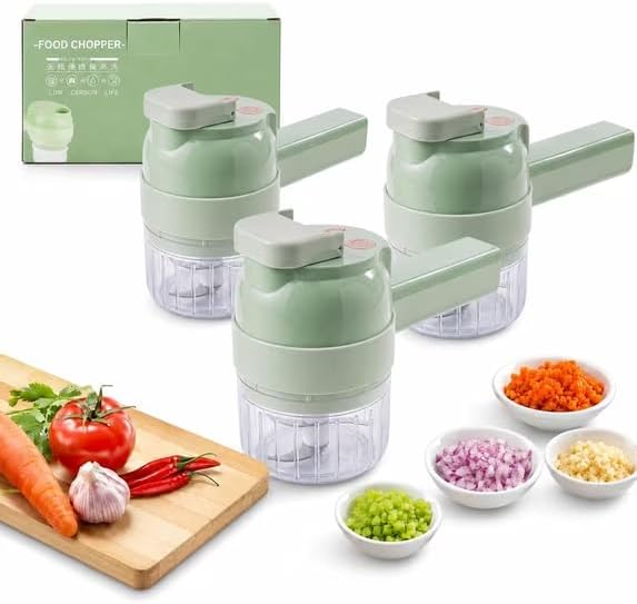 2027 Upgraded Multi Blade Chopper Electric Hand Held, 5-in-1 Wireless Vegetable Chopper with Slicing Grating Peeling, Rechargeable Food Processor for Garlic Onion Meat-3PCS by SUILU