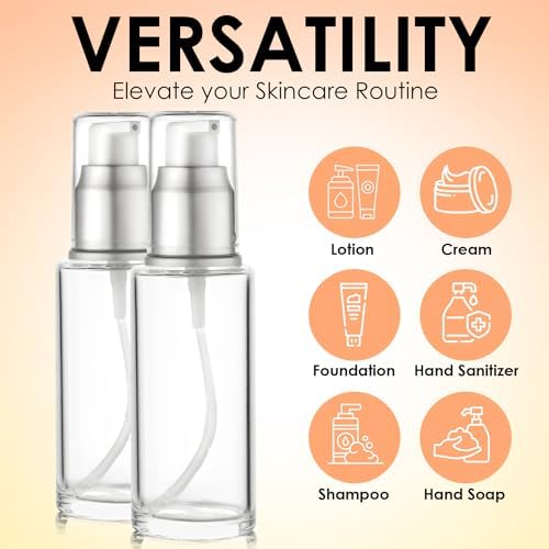 VitalUp Clear Glass Pump Bottle (4-Pack) 1.7 Oz 50ml - Refillable, Lotion - Image 2