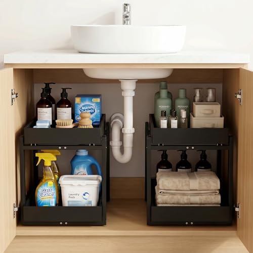 Bamboo Under Sink Storage 2 Tier Pull Out Cabinet Organizer