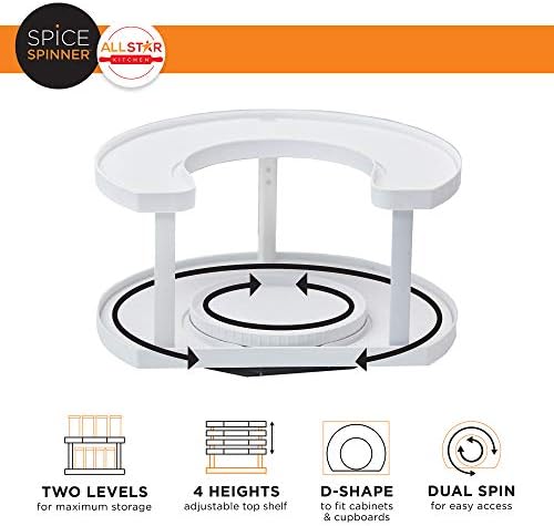 Spice Spinner Two-Tiered Spice Organizer & Holder That Saves Space, Keeps Everything Neat, Organized & Within Reach With Dual Spin Turntables