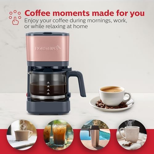Holstein Housewares 5 Cup Coffee Maker – Compact Drip Coffee Machine with Auto Pause & Serve, Reusable Filter, Glass Carafe, Water Window & Warming Plate. Dark Grey & Rose Gold - Image 7