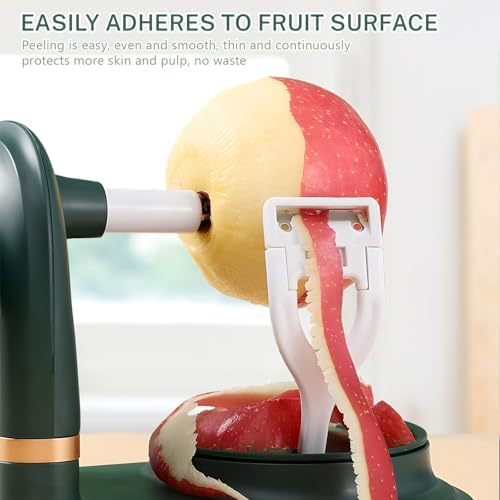 Manual Hand Crank Apple Peeler, Corer and Slicer – Suction Non Slip Counter Grips - Stainless Steel Blades – Peels, Cores and Cuts in Seconds for Home Kitchen (green, apple cutter 12 slices)