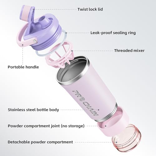 PROCHAIN Insulated Stainless Steel Protein Shaker Bottle, 20oz Metal Mixer - Image 2