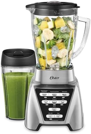 Oster Pro 1200 Smoothie Blender with Glass Jar & 24oz To-Go Cup, Countertop Kitchen Blender with 7 Speeds, 1200W Power, Brushed Nickel by Oster