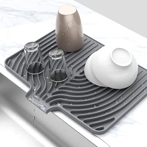 Dish Drying Mat for Kitchen Counter, 18"x12" Dish Drying Rack(gray)