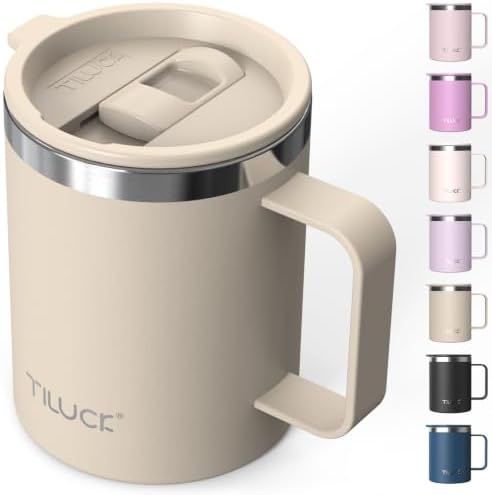 TILUCK 12 oz Insulated Coffee Mug with Lid and Handle by TILUCKBringsGoodLuck