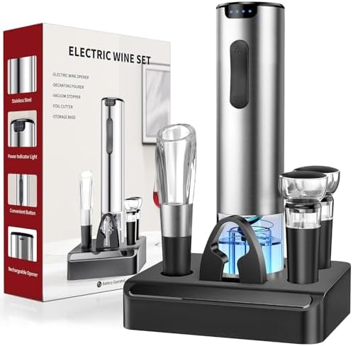Electric Wine Opener, Automatic Wine Opener with Foil Cutter, Vacuum Stopper, Pourer, Rechargeable Wine Bottle Opener - Party Favor, Christmas Gift for Wine Lover