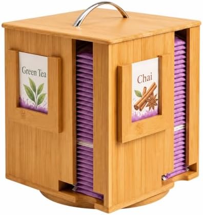 Bamboo Tea Bag Organizer & Holder, 240+ Capacity, 4 Slots, No Assembly