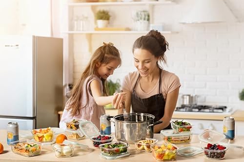 24 Pc Airtight Glass Food Storage Containers - Glass Meal Prep Containers - Freezer to Oven Safe - Steam Release Valve BPA Free - Airtight Bento Boxes - Leak Proof (12 lids & 12 Containers)