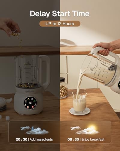 Behome 8 in 1 Nut Milk Maker Machine Blender – Glass Plant 32oz Milk Machine for Almond, Oat & Soy Milk, Self-Cleaning Vegan with No-Soak Beans, Delay Start & Keep Warm, Dairy-Free Beverage Maker - Image 2