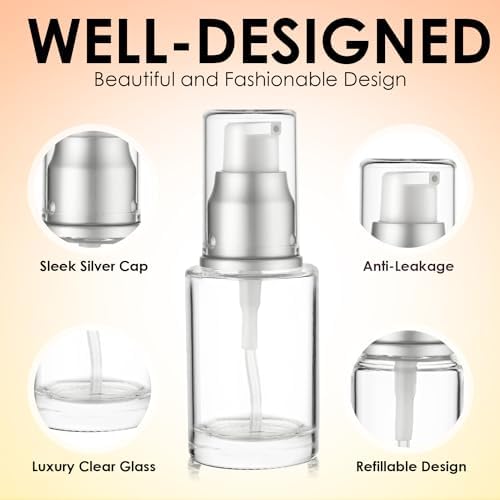 VitalUp Clear Glass Pump Bottle (6-Pack) 1 Oz 30ml - Refillable, Silver Cap - Image 5