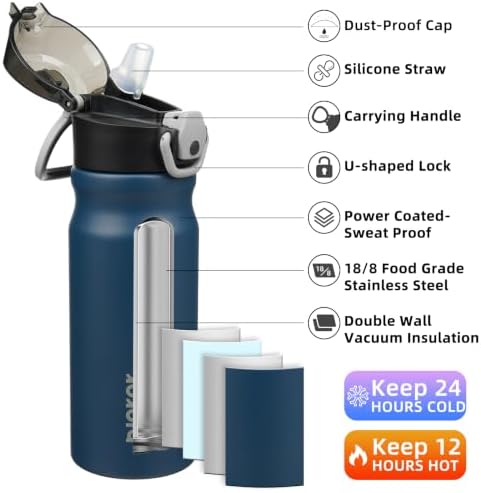 BJPKPK 18 oz Water Bottle with Straw & Handle, Insulated Stainless Flask - Image 2
