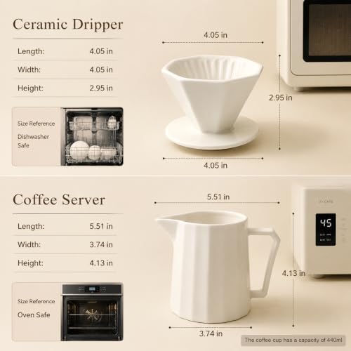 Pour Over Coffee Maker, Ceramic Coffee Dripper with Pot Set,White