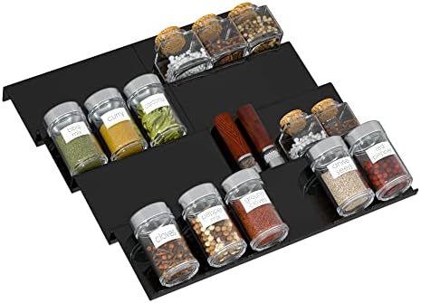 Adjustable Acrylic Spice Drawer Organizer Rack, Spice Drawer Organizer Shelf Expandable From 8 Inch to 16 Inch, Acrylic Drawer Organizer for Seasoning Jars