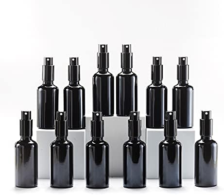 YIZHAO Black Glass Spray Bottles 2oz, with Small Fine Mist Spray, Metal Cap, Refillable for Essential Oil,Travel,Cleaning,Perfume,Aromatherapy,Makeup – 12 Pcs by YizhaoGlassSprayandDropperBottles