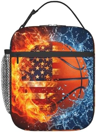 Basketball Texture Lunch Box for Men and Women, Reusable To Go Bag for Work Outdoor Activities