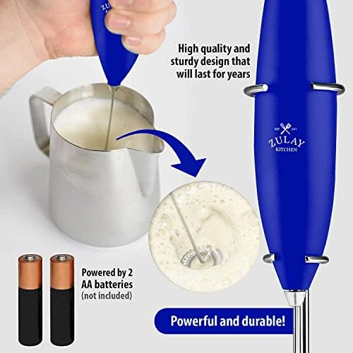 Zulay Kitchen Milk Frother Handheld Electric Whisk, Drink Mixer Wand, Blue - Image 5