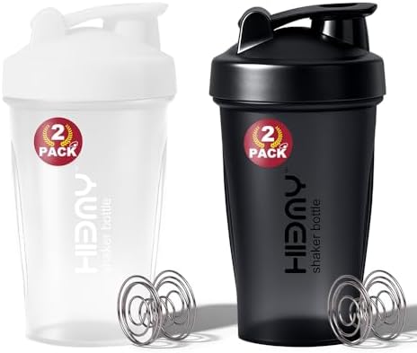[ 2 Pack 400 ml / 12 OZ Protein Shaker Bottles for Protein Mixes, 2 x Whisk Ball | Shaker Cups for Protein Shakes | BPA Free, 100% Leak Proof, No Smell | Small Shake Bottle (A) Black/White by Unknown