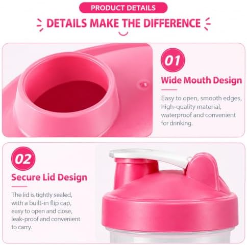 for Protein Powder Mix-BPA free,Leak Proof,Stainless Steel Whisk Ball,Wide Mouth (Pink/Rose Pink, 16OZ-400ML) - Image 2