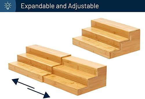 Bamboo Expandable Spice Rack Organizer, 3-Tier Adjustable Kitchen Cabinet
