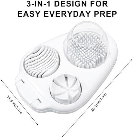 3-in-1 Stainless Steel Egg Slicer, Heavy Duty Multi-Function Kitchen Slicing Tool, Easy and Even Slicing for Hard Boiled Eggs, Fruits and Vegetables (White) - Image 3