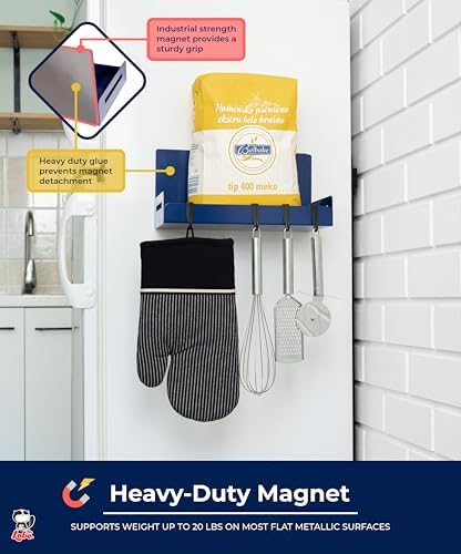 2-Pack Magnetic Spice Rack Refrigerator Shelves – Heavy-Duty 20-LB Capacity Kitchen Magnet Shelf For Side Of Fridges – Handy Laundry Washer & Dryer Storage – Garage Tool Shelf Organizer