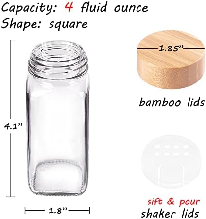 24-Pack Empty Glass Spice Jars with Labels, 4 oz, Bamboo Lids