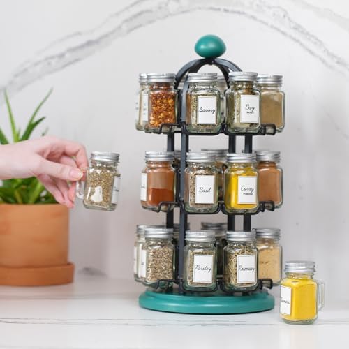 Adrinova 24 Jar Rotating Spice Rack with Spices Included & 5-Year Spice Refill Program – Revolving Countertop Spice Rack with Glass Jars