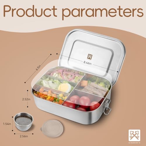 47QZ Stainless Steel Bento Box with 5 Compartments,1400ml Large & Thickened Metal Lunch Box for Kids or Adults,Eco-friendly Leak-Proof Container with Lockable Clips