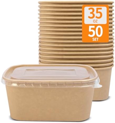 35 oz Paper Food Containers with Lids 50 Pack Meal Prep Containers