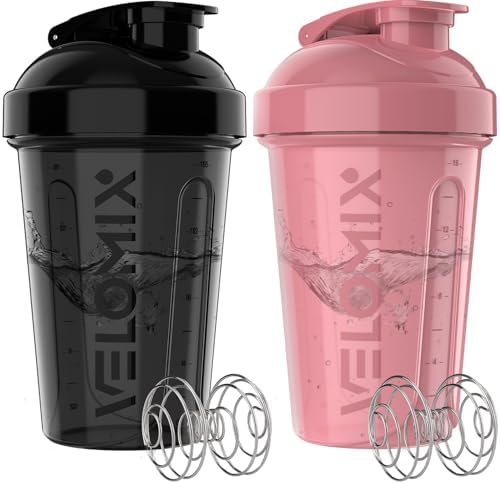 VELOMIX 2 Pack 20oz Protein Shaker Bottle for Protein Mixes, Pink/Black by VELOMIX
