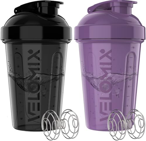 VELOMIX 2 Pack 20oz Protein Shaker Bottle for Protein Mixes, Purple/Black by VELOMIX