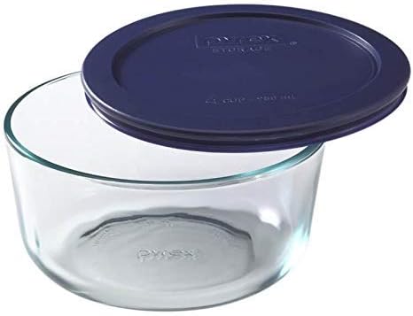 7200 (2-Cup) Glass Bowl With Dark Blue Lid (6 Pack) - Made in USA