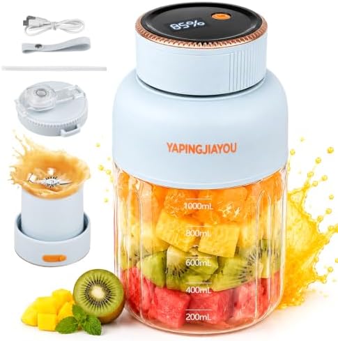 Portable Blender, Personal Smoothie juicer, Shaker blender, 33oz USB portable rechargeable juicer cup with 38 Blades for Kitchen, Travel, Gym， Office – Sky Blue by Unknown