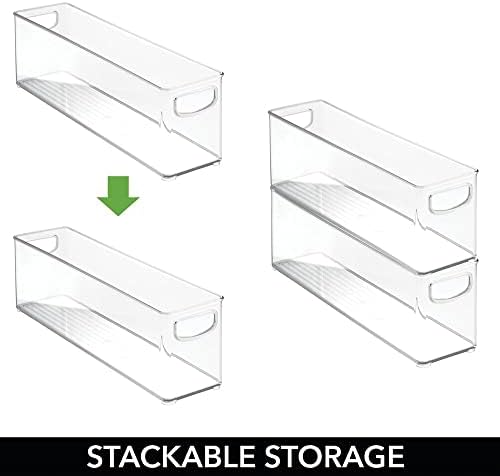 Plastic Long Stackable Storage Organizer Container, Organization Bin w/Handles for Kitchen, Pantry, Fridge, Freezer, Cabinet, Perfect to Hold Breast Milk - Ligne Collection - Clear