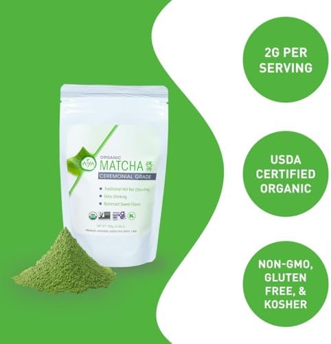 Aiya Certified USDA Japanese Organic Ceremonial Grade Matcha Green Tea Powder, 100g Bag (3.53 oz.)